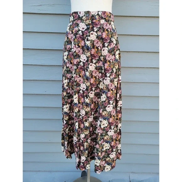 Express Vintage Floral Maxi Skirt Button Front High Waist Rayon Size M - Picture 6 of 7
